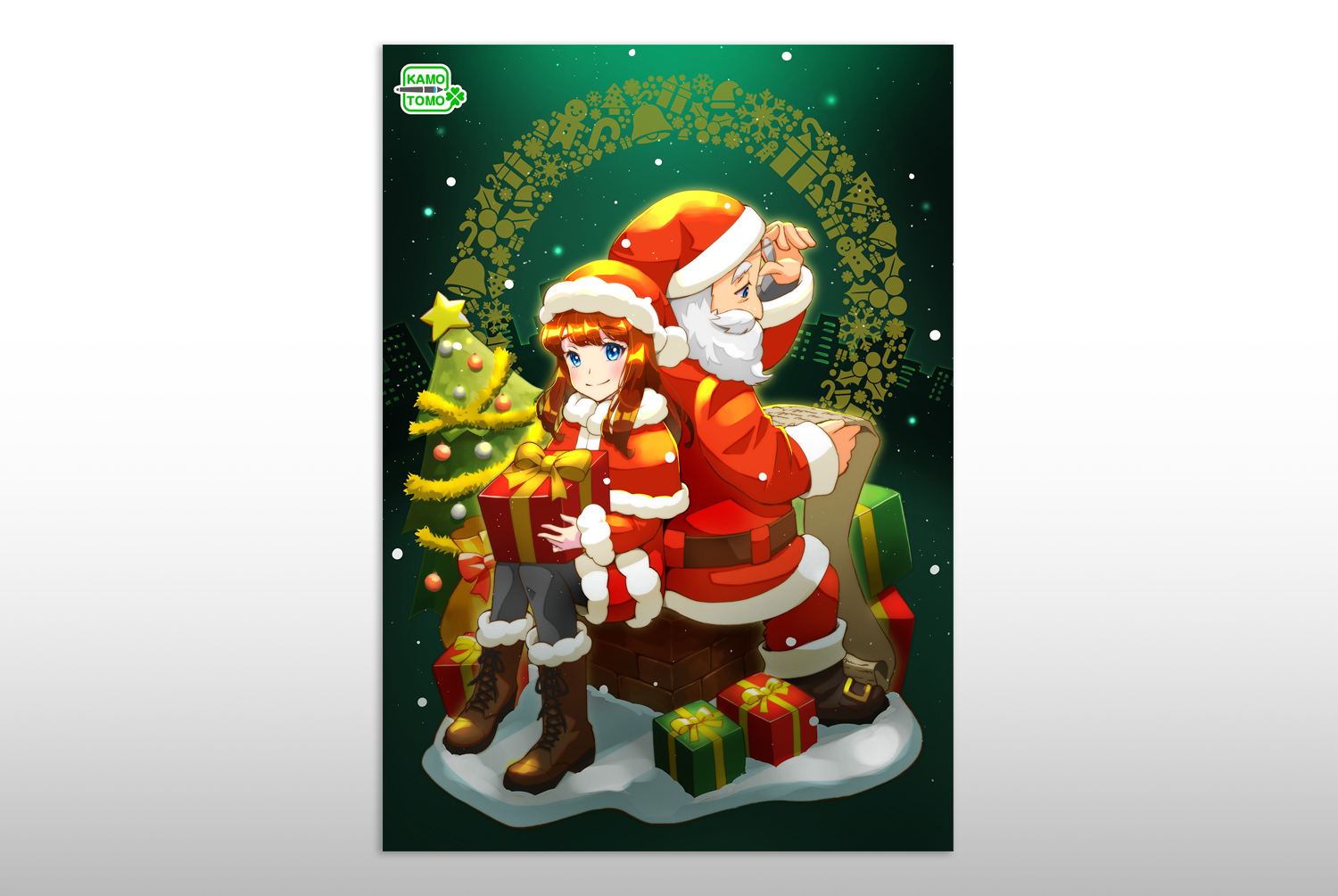 モックアップ制作 クリスマスキャンペーン用ポスター かもともイラストレーション