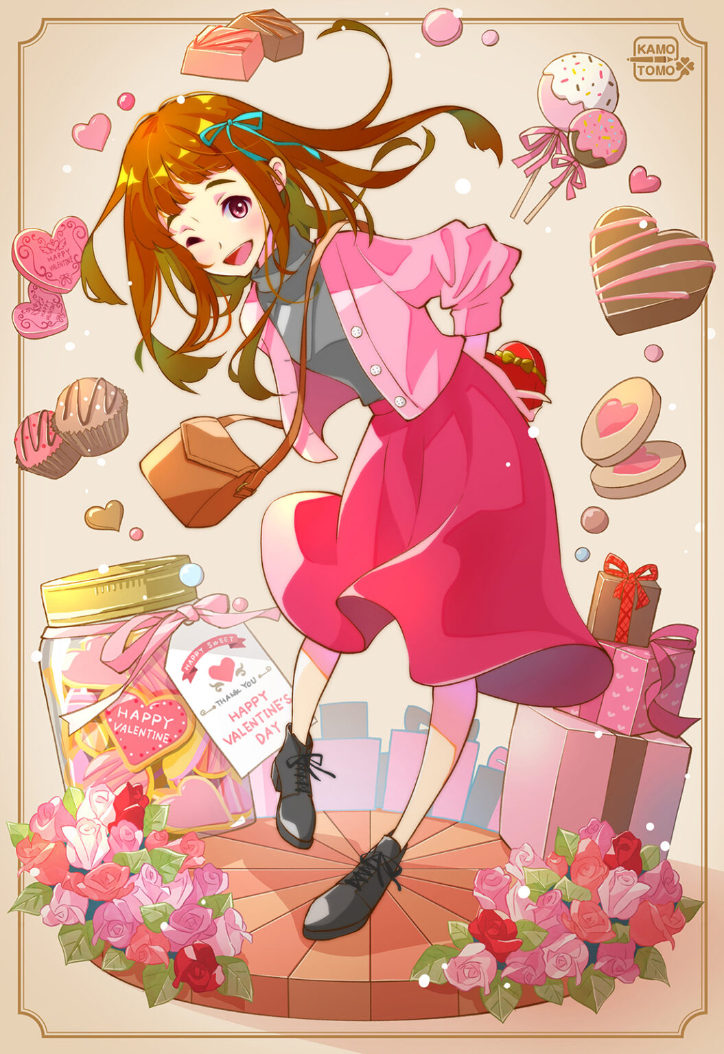 バレンタインをテーマにヴィネットイラスト(ジオラマ風イラスト)を制作しました! | かもともイラストレーション